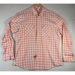 Lacoste Men's‎ Shirt Long Sleeve Orange Plaid Button-Down Regular Fit Size 42